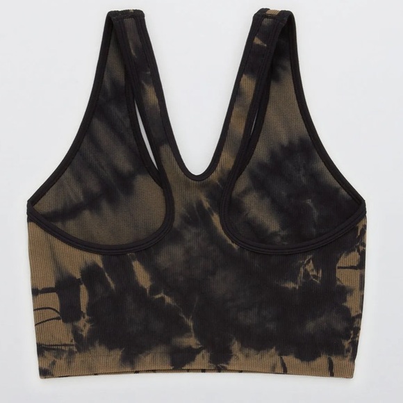 Aerie Offline Recharge Tie Dye Sports Bra Black Olive Green - Picture 5 of 13